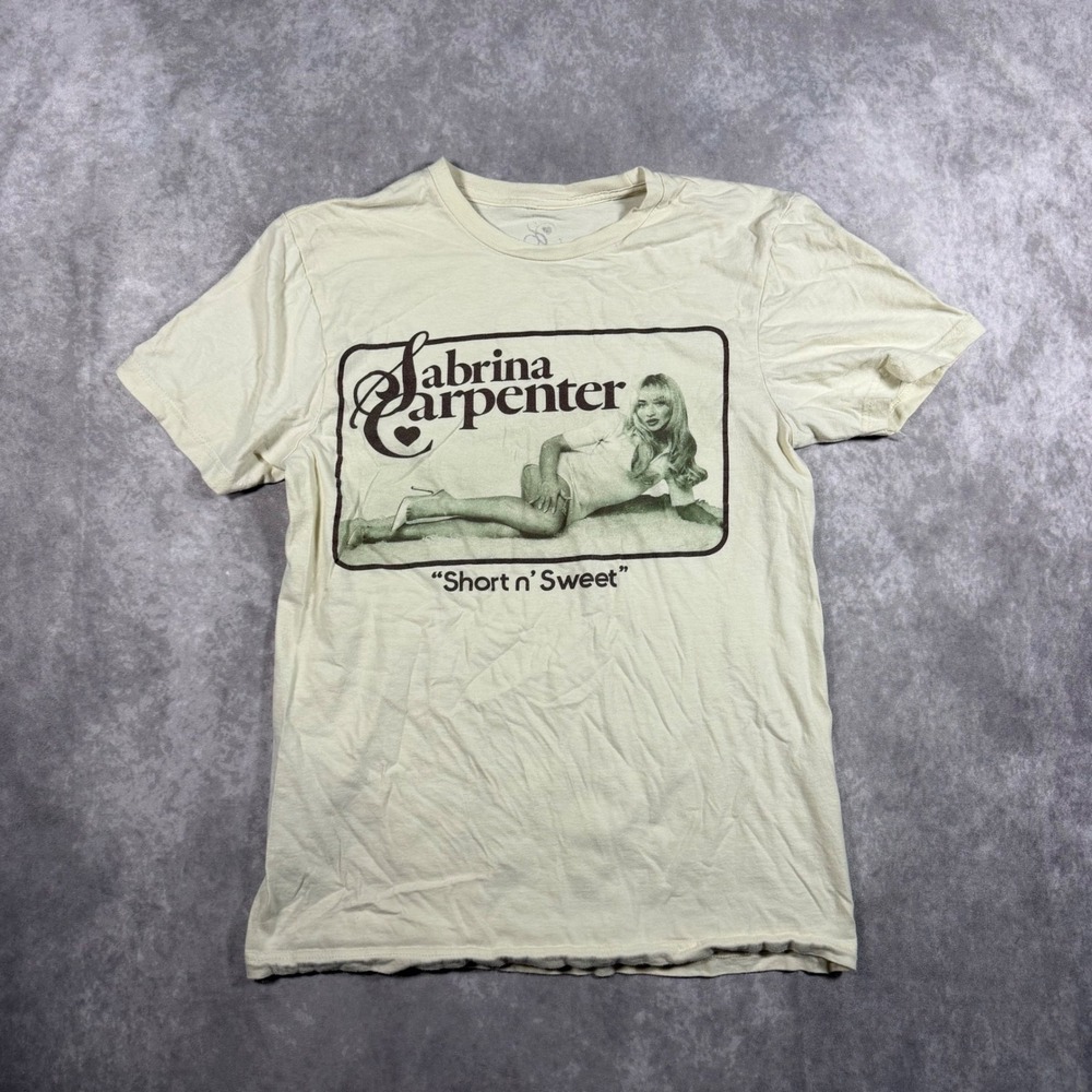Official Sabrina Carpenter Short n Sweet Tour Graphic Tee Cream Medium Coquette